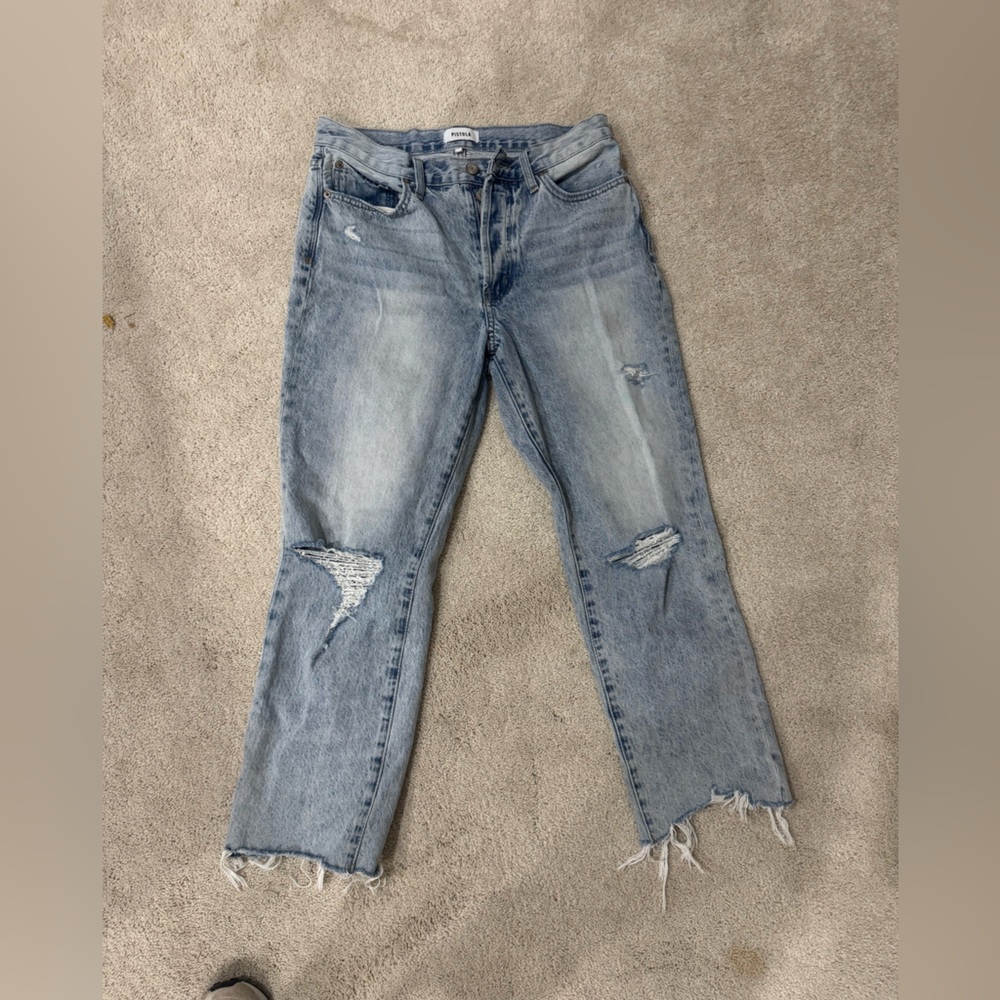 Pistola Light Blue Distressed Charlie Straight Leg, High Waisted Jeans